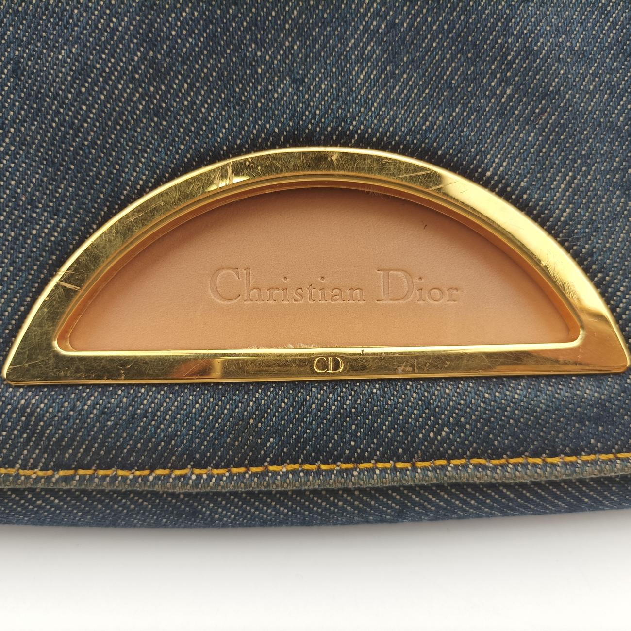 Pre-owned Christian Dior Marispearl Navy Denim  shoulderbag | stylenewstar
