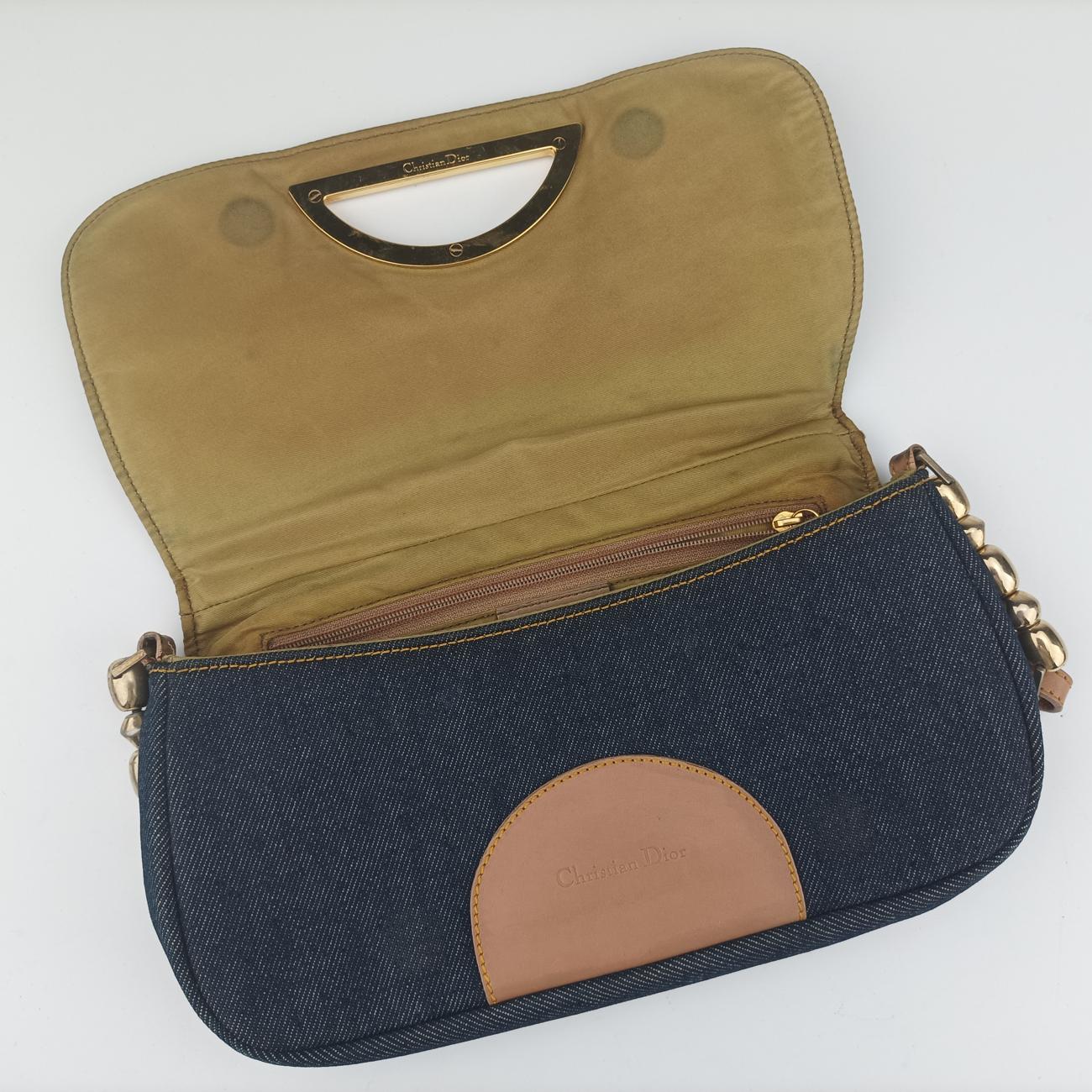 Pre-owned Christian Dior Marispearl Navy Denim  shoulderbag | stylenewstar