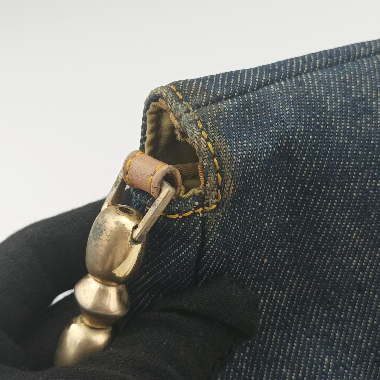 Pre-owned Christian Dior Marispearl Navy Denim  shoulderbag | stylenewstar