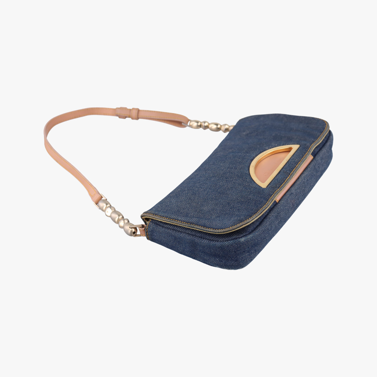 Pre-owned Christian Dior Marispearl Navy Denim  shoulderbag | stylenewstar