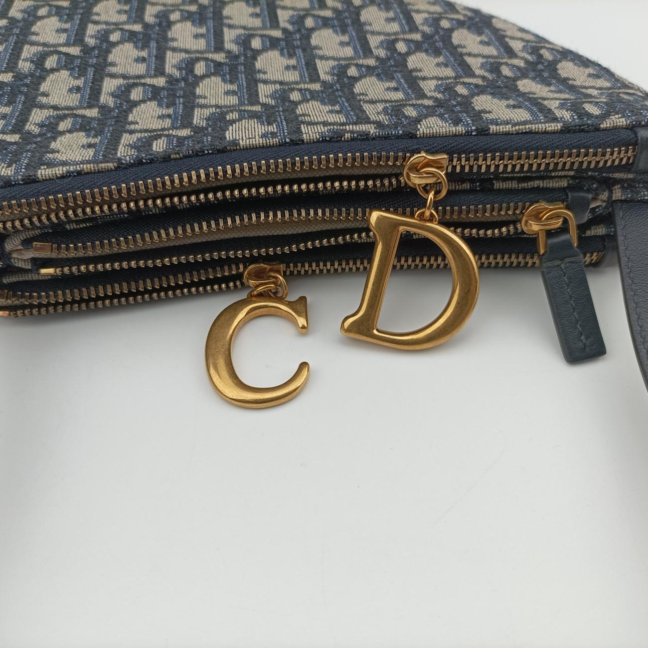 Pre-owned Christian Dior Saddle Navy×gray Jacquard  shoulderbag | stylenewstar