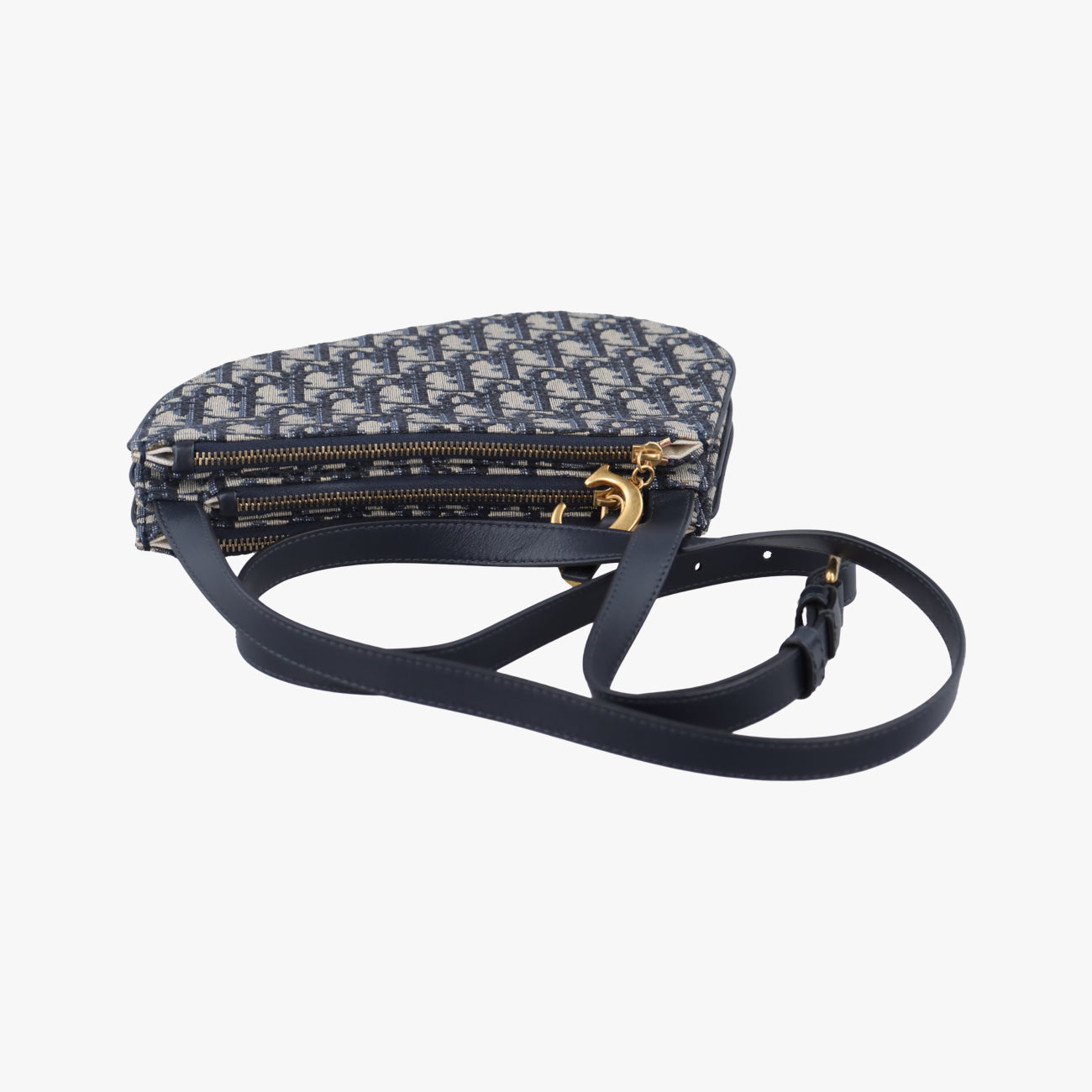 Pre-owned Christian Dior Saddle Navy×gray Jacquard  shoulderbag | stylenewstar
