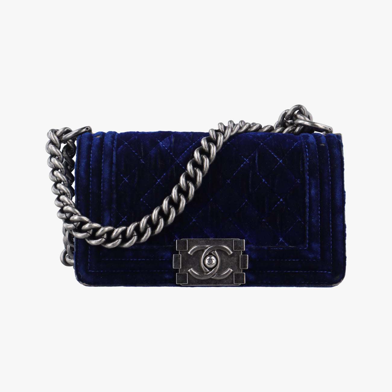 Pre-owned Chanel BOY CHANEL Blue velour A67416 shoulderbag | stylenewstar