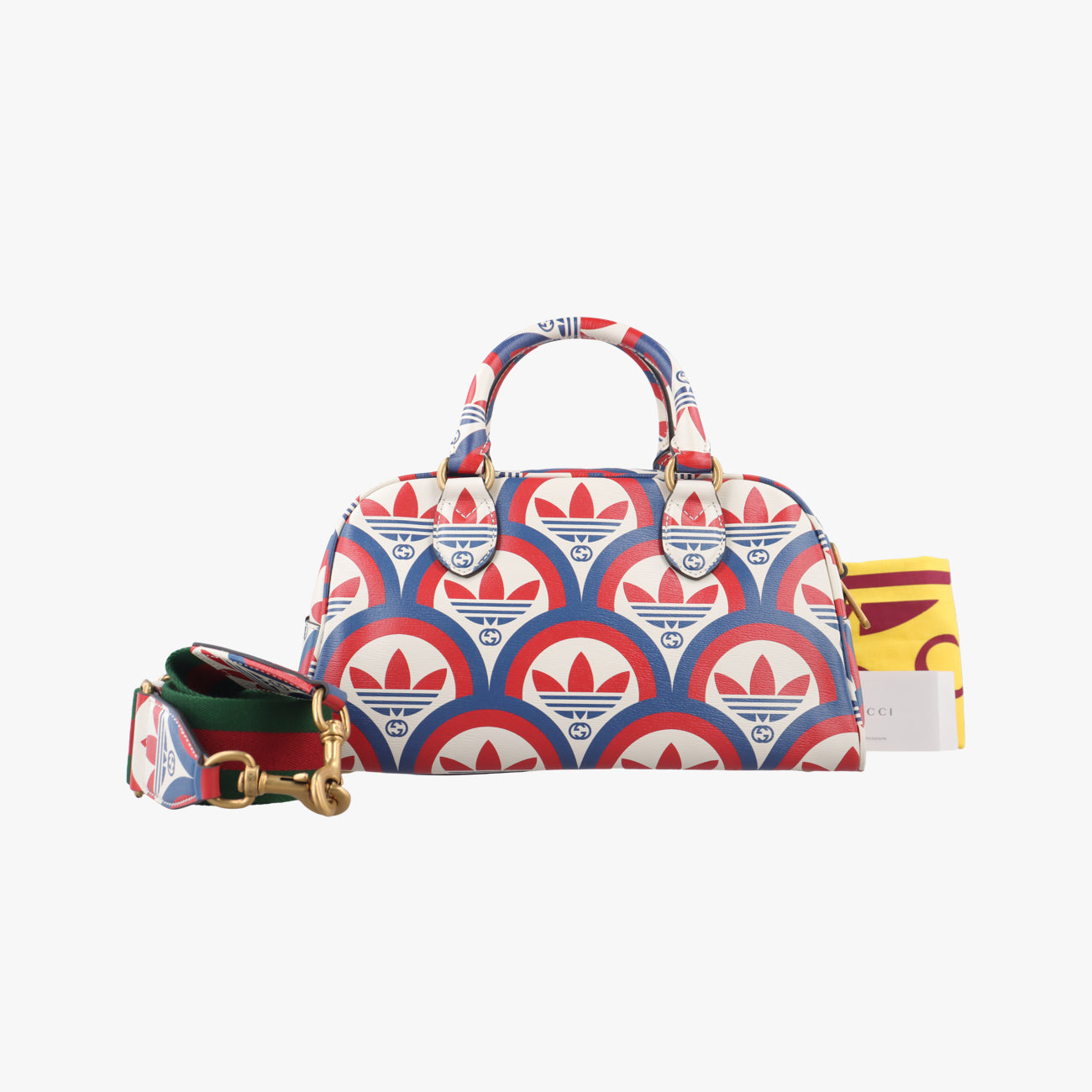 Pre-owned Gucci adidas collaboration mini duffel White x Red x Blue Leather 702397 shoulderbag | stylenewstar