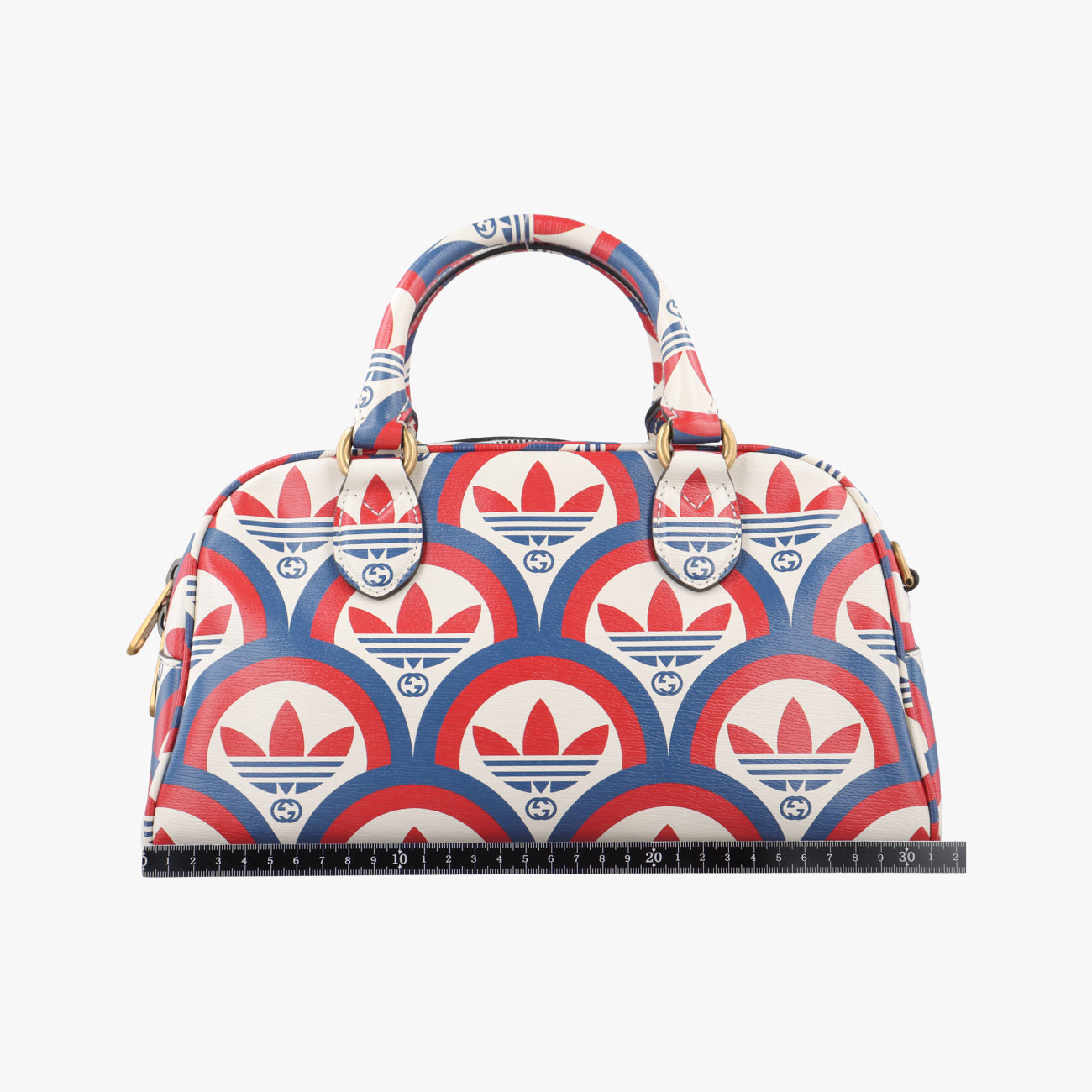 Pre-owned Gucci adidas collaboration mini duffel White x Red x Blue Leather 702397 shoulderbag | stylenewstar