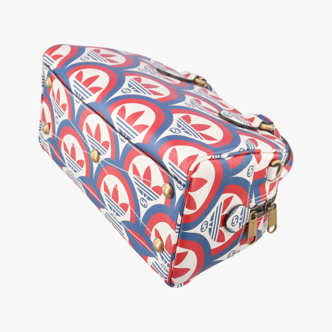 Pre-owned Gucci adidas collaboration mini duffel White x Red x Blue Leather 702397 shoulderbag | stylenewstar