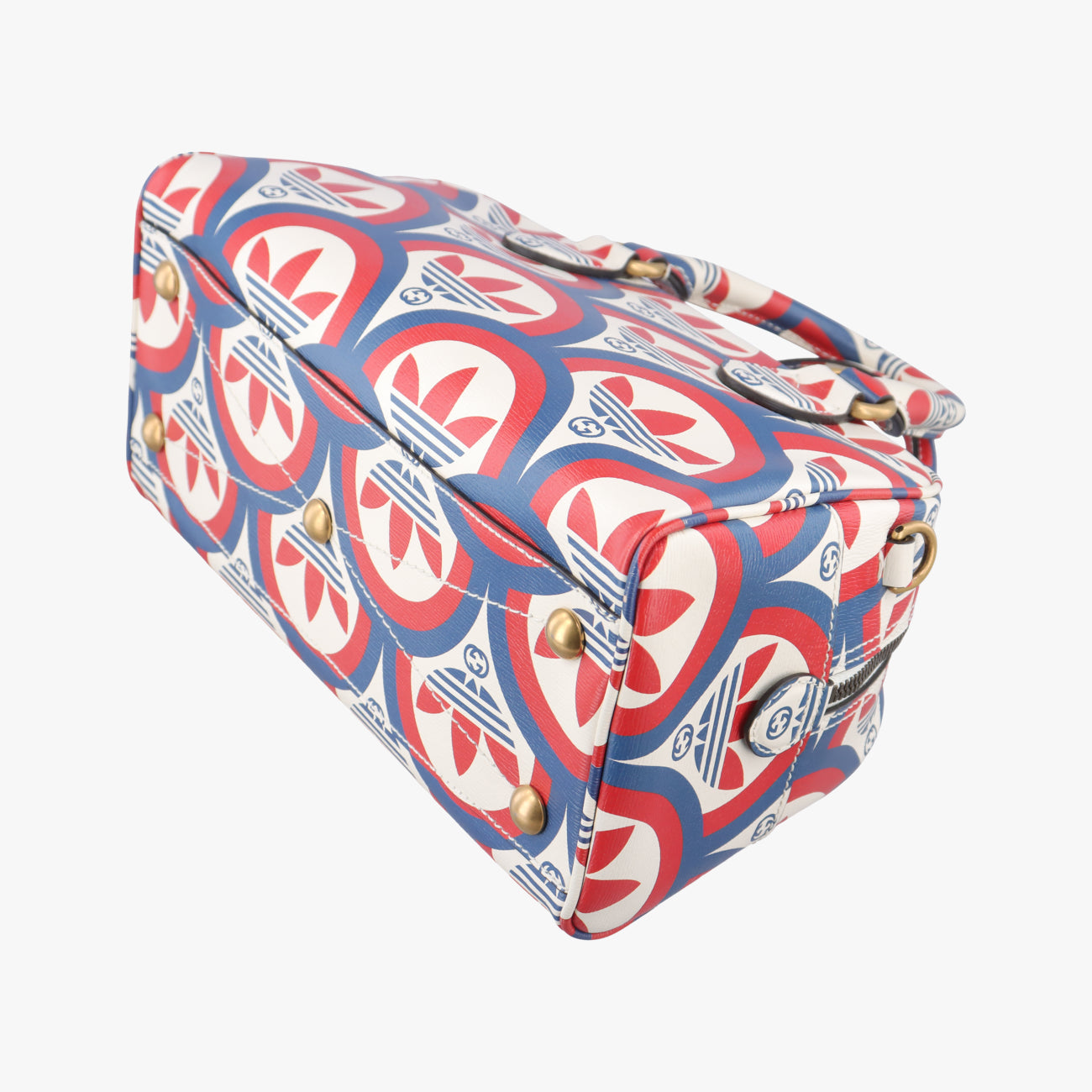 Pre-owned Gucci adidas collaboration mini duffel White x Red x Blue Leather 702397 shoulderbag | stylenewstar