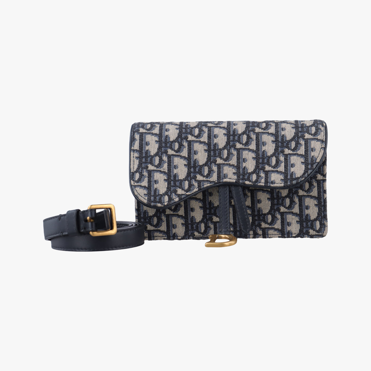 Pre-owned Christian Dior Saddle Navy×Gray jacquard  bum bag/waist bag | stylenewstar