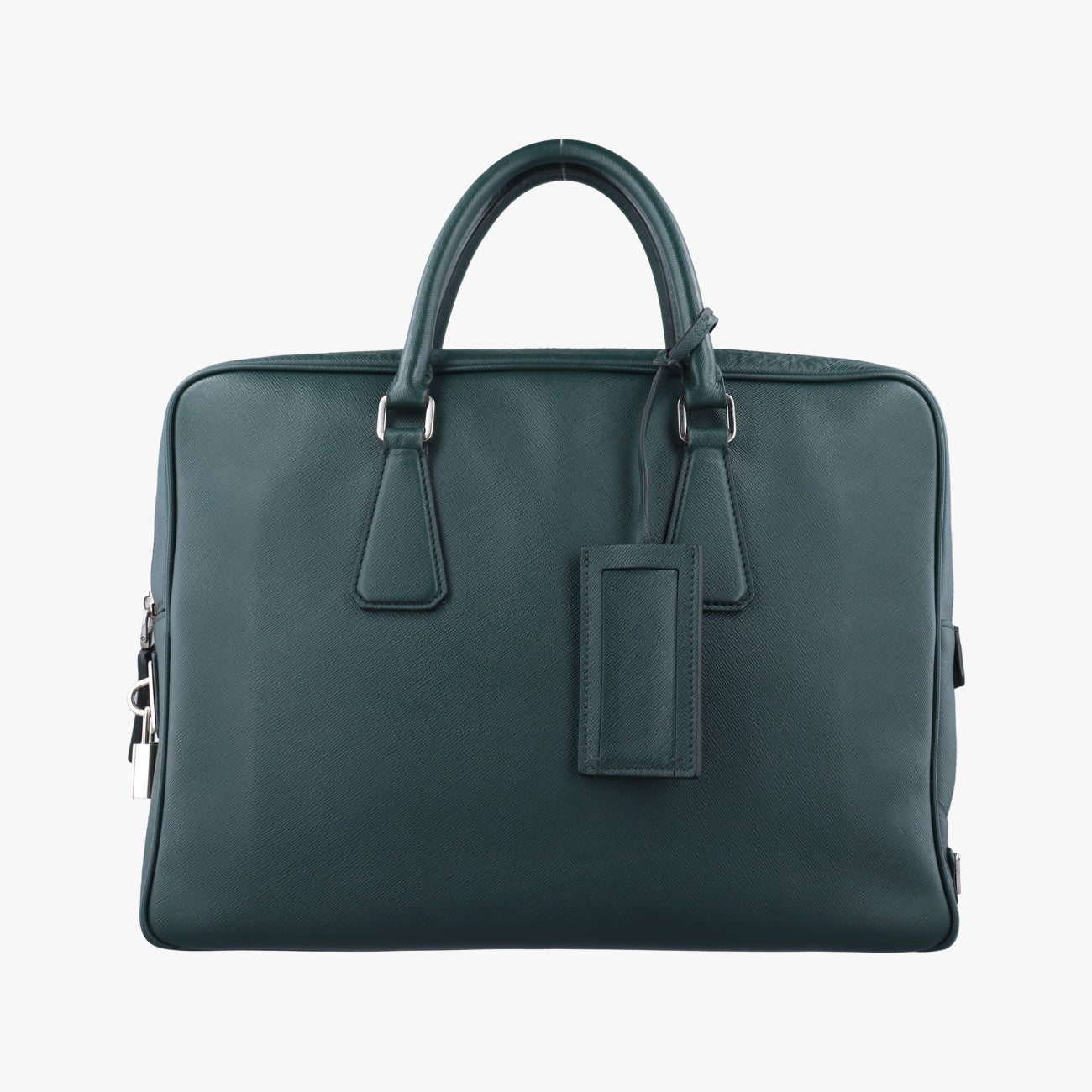 Secondhand Prada Briefcase Business Green SAFFIANO Leather 2VE363 handbag | stylenewstar