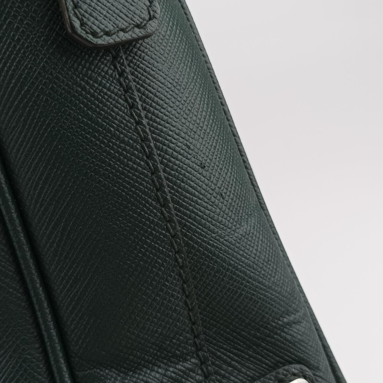 Secondhand Prada Briefcase Business Green SAFFIANO Leather 2VE363 handbag | stylenewstar