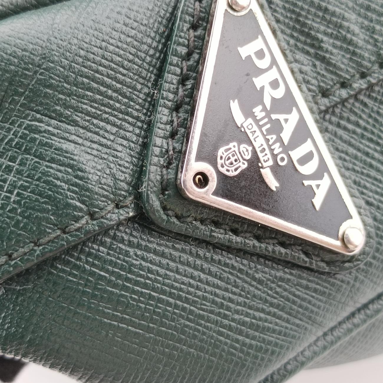 Secondhand Prada Briefcase Business Green SAFFIANO Leather 2VE363 handbag | stylenewstar