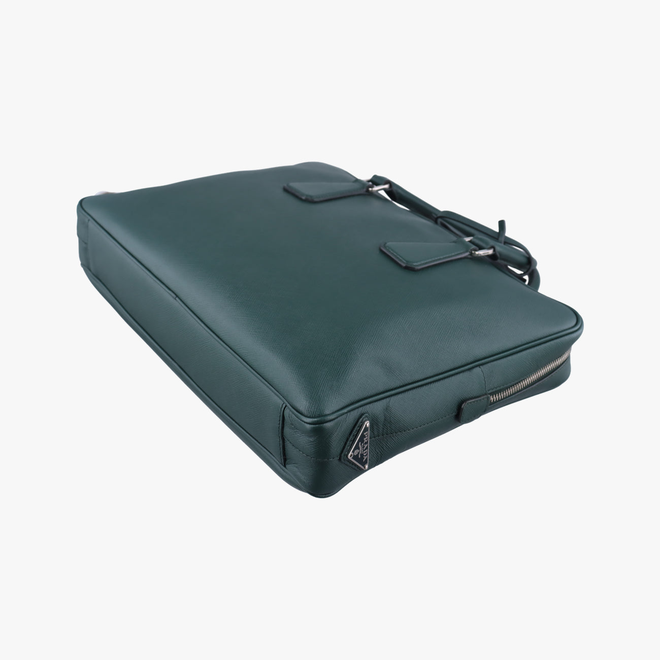 Secondhand Prada Briefcase Business Green SAFFIANO Leather 2VE363 handbag | stylenewstar