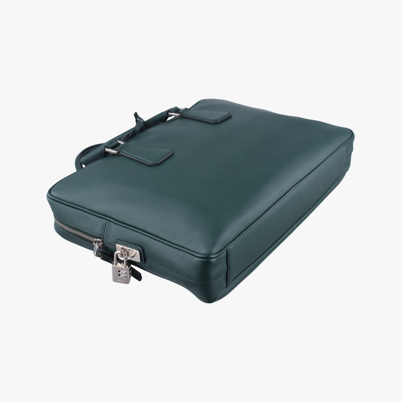 Secondhand Prada Briefcase Business Green SAFFIANO Leather 2VE363 handbag | stylenewstar