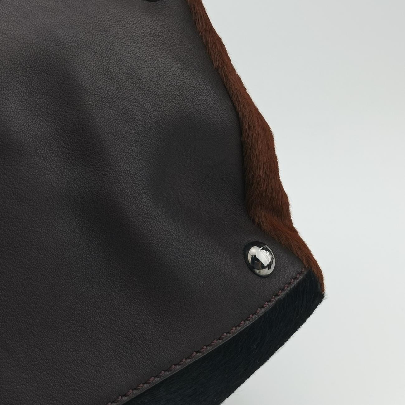 Pre-owned Fendi 2 JOURS Black×Blue×Brown ponyhair 8BH250 shoulderbag | stylenewstar