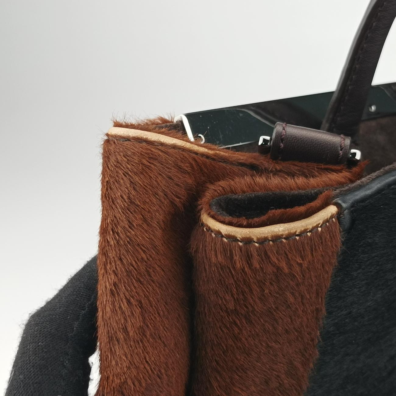 Pre-owned Fendi 2 JOURS Black×Blue×Brown ponyhair 8BH250 shoulderbag | stylenewstar