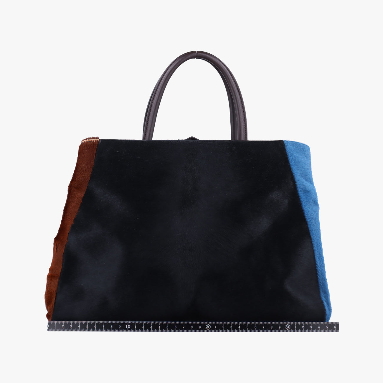 Pre-owned Fendi 2 JOURS Black×Blue×Brown ponyhair 8BH250 shoulderbag | stylenewstar