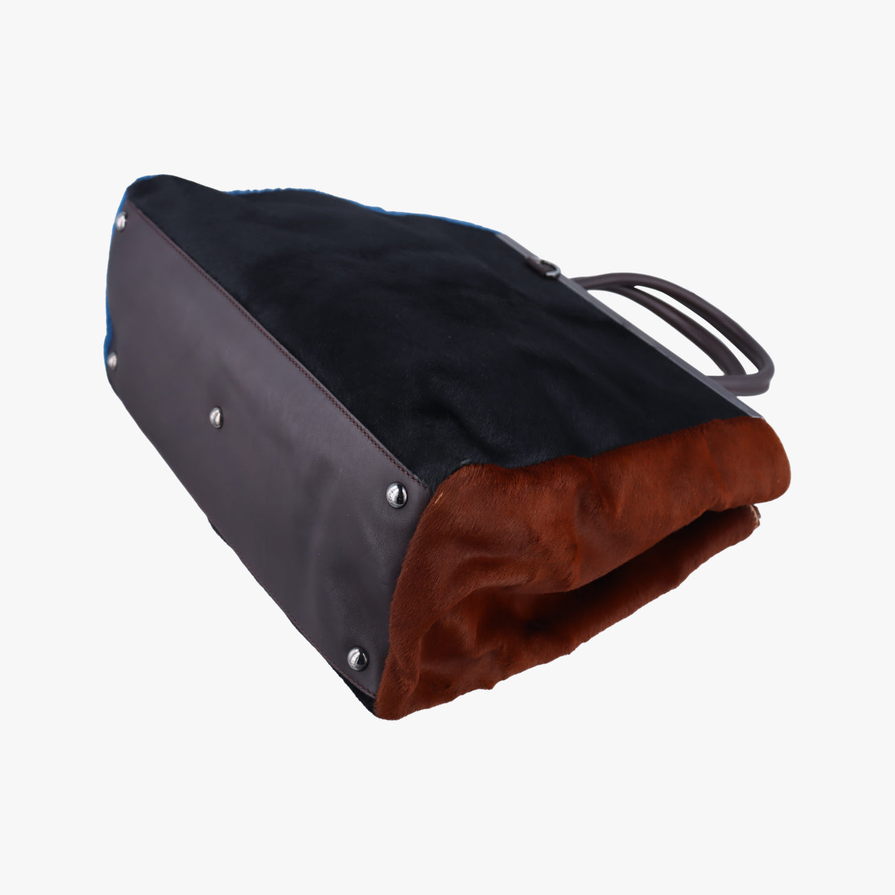 Pre-owned Fendi 2 JOURS Black×Blue×Brown ponyhair 8BH250 shoulderbag | stylenewstar