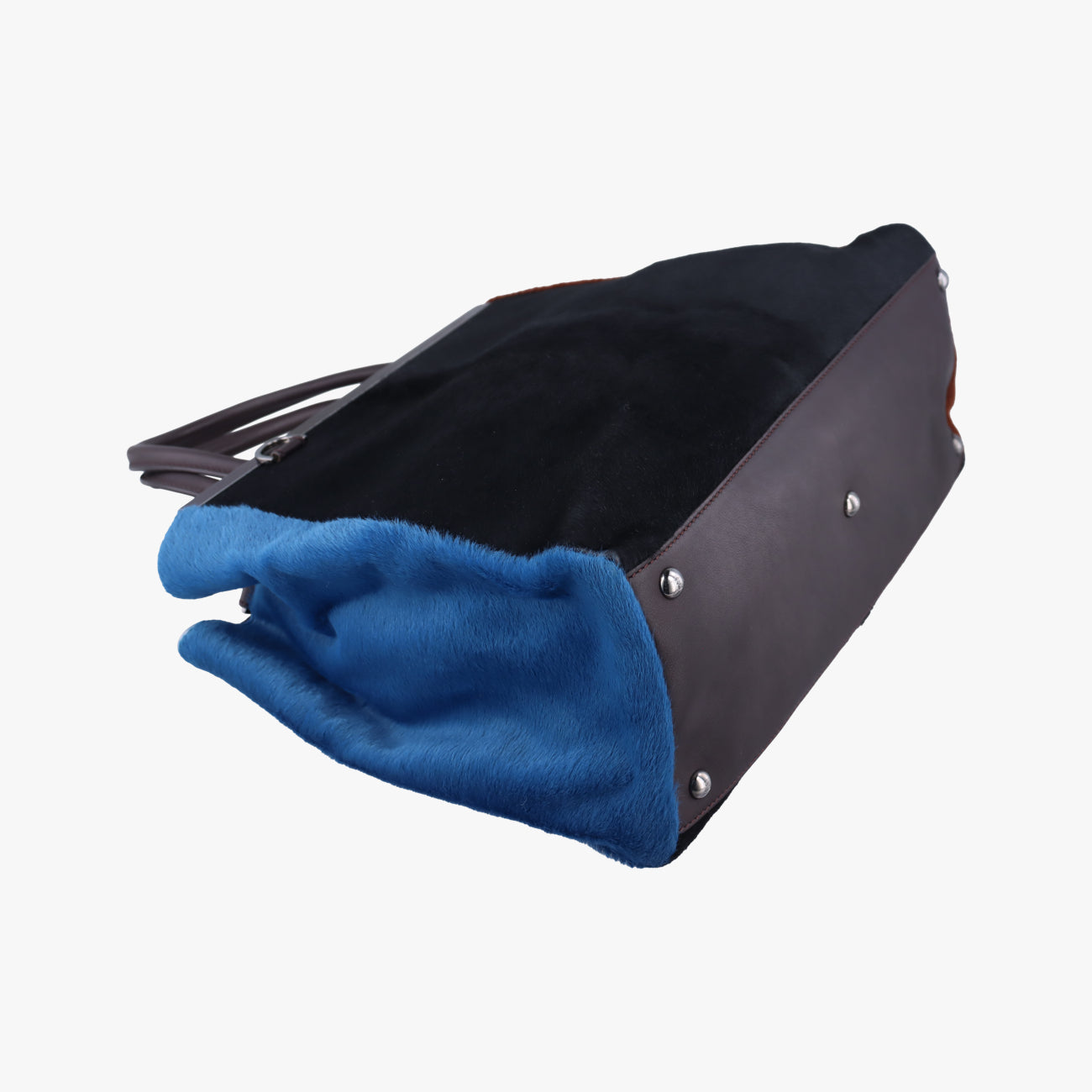 Pre-owned Fendi 2 JOURS Black×Blue×Brown ponyhair 8BH250 shoulderbag | stylenewstar