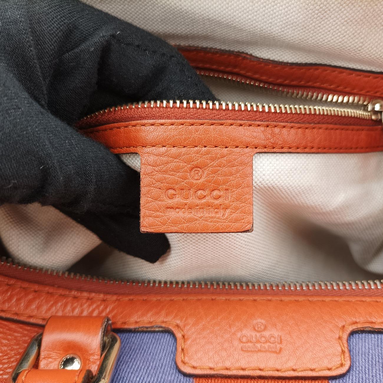 Pre-owned Gucci Sherry Line Orange x blue Leather 247205 shoulderbag | stylenewstar