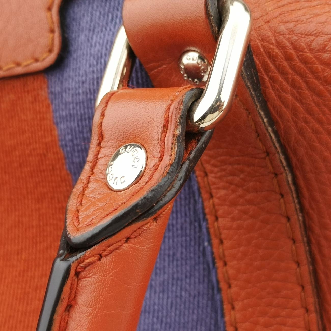 Pre-owned Gucci Sherry Line Orange x blue Leather 247205 shoulderbag | stylenewstar