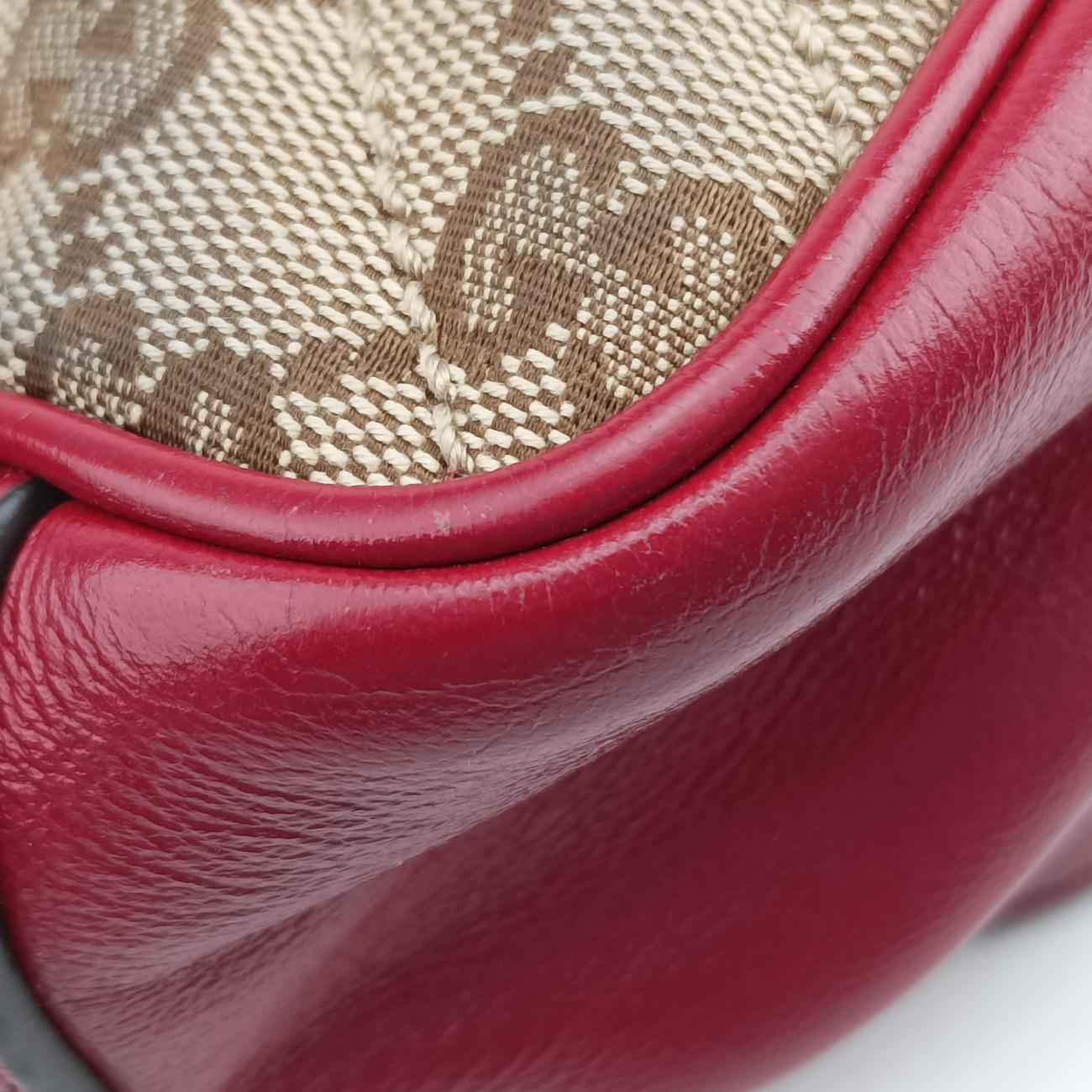 Pre-owned Gucci GG Marmont Beige×red canvas x leather 443497 shoulderbag | stylenewstar