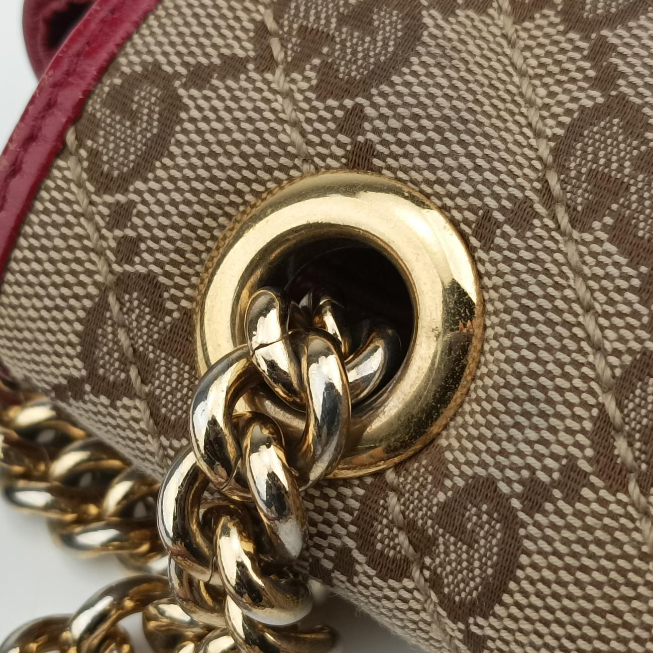 Pre-owned Gucci GG Marmont Beige×red canvas x leather 443497 shoulderbag | stylenewstar