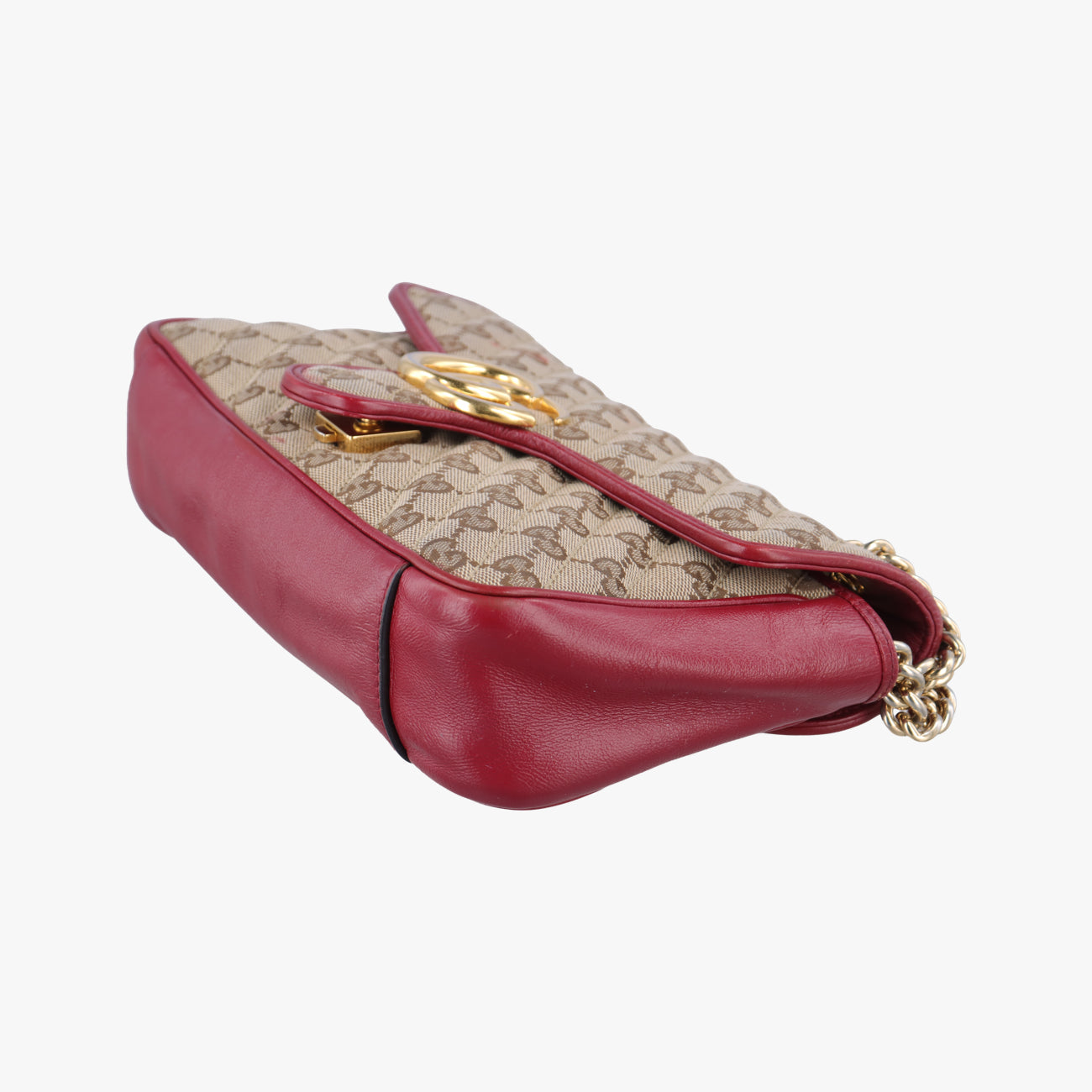 Pre-owned Gucci GG Marmont Beige×red canvas x leather 443497 shoulderbag | stylenewstar