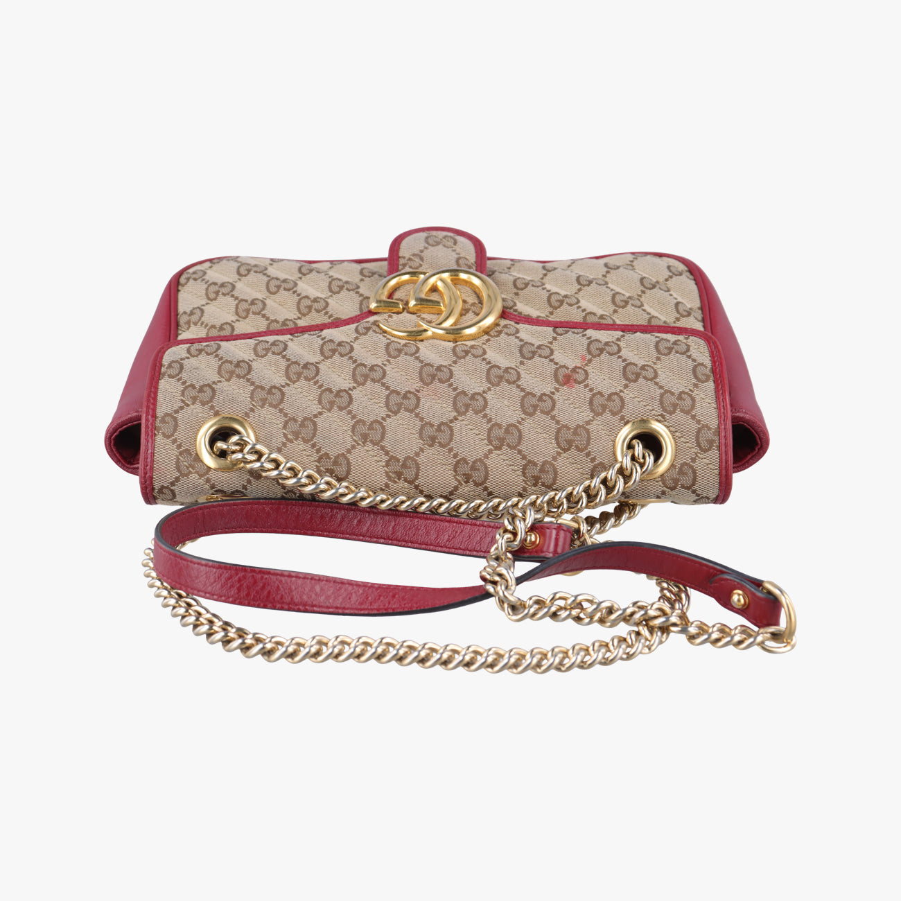 Pre-owned Gucci GG Marmont Beige×red canvas x leather 443497 shoulderbag | stylenewstar