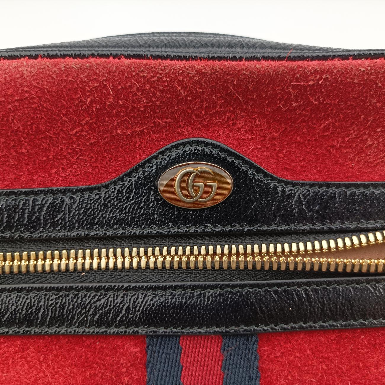 Pre-owned Gucci Ophidia Red×black Suedex leather 517076 bum bag/waist bag | stylenewstar