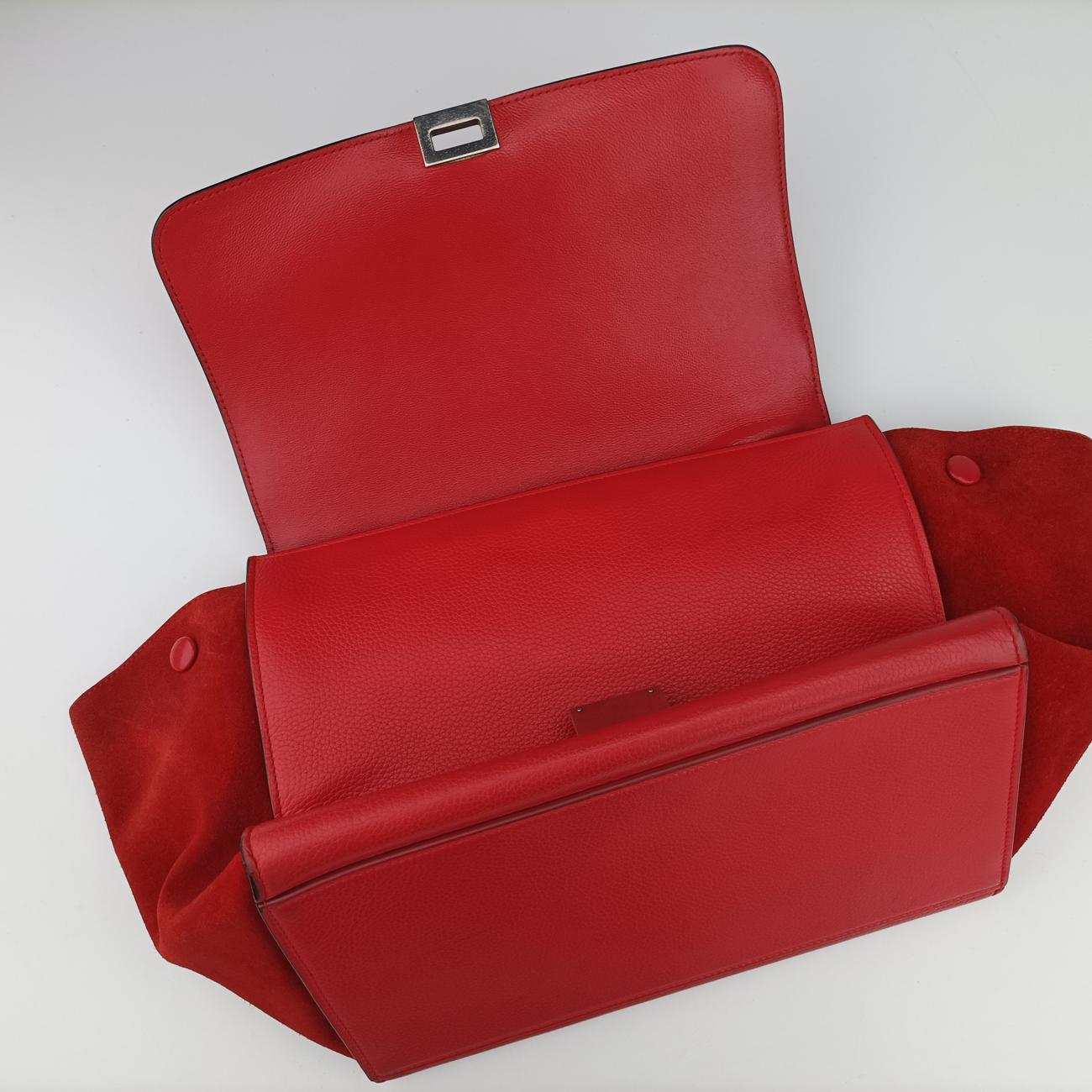 Pre-owned Celine Trapèze Red Leather × suede  shoulderbag | stylenewstar