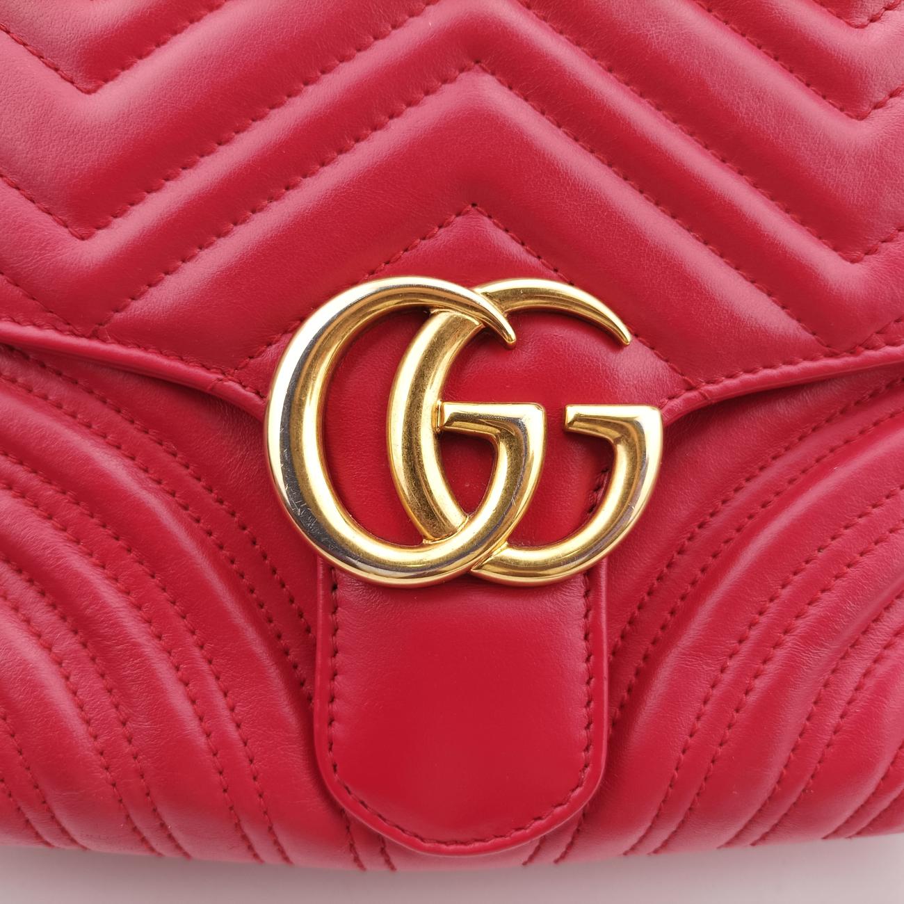 Pre-owned Gucci GG Marmont Red Leather 498100 shoulderbag | stylenewstar
