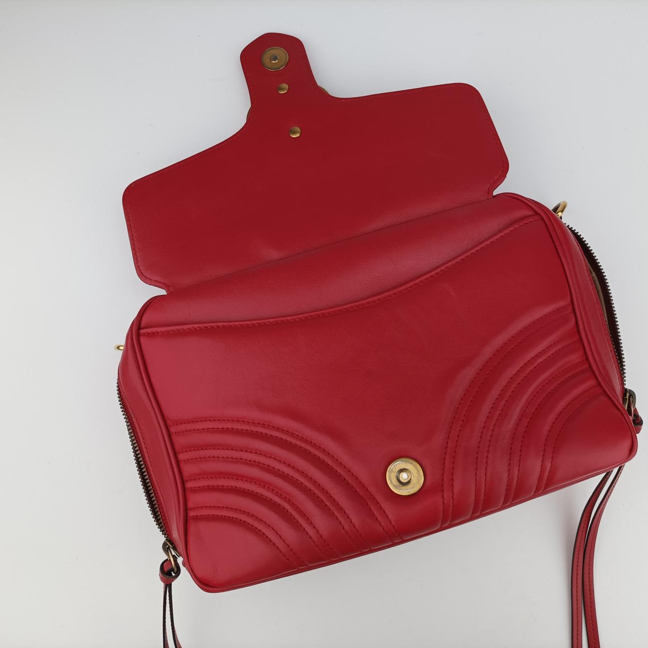 Pre-owned Gucci GG Marmont Red Leather 498100 shoulderbag | stylenewstar