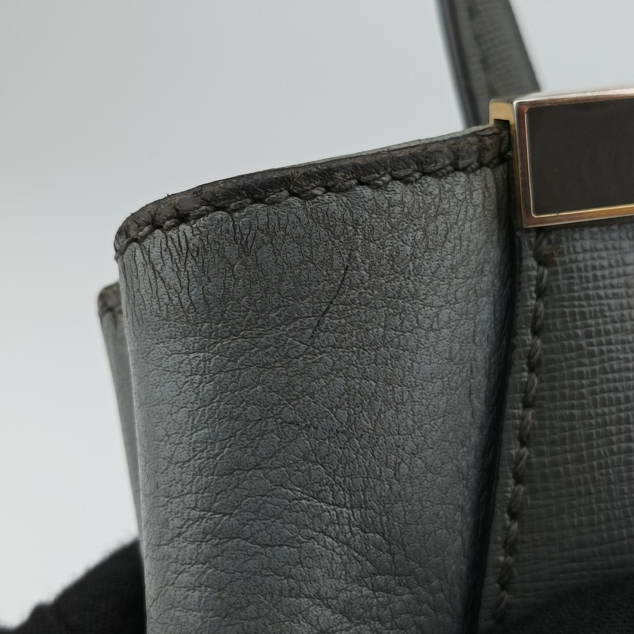 Pre-owned Fendi Petite 2 JOURS Grey Leather 8BH253 handbag | stylenewstar