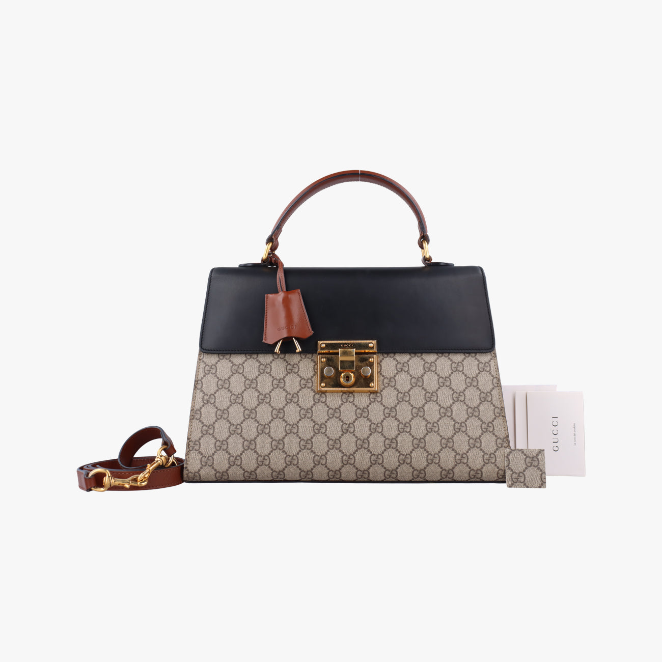 Pre-owned Gucci Padlock Beige×black PVC coated canvas×Leather 432674 shoulderbag | stylenewstar