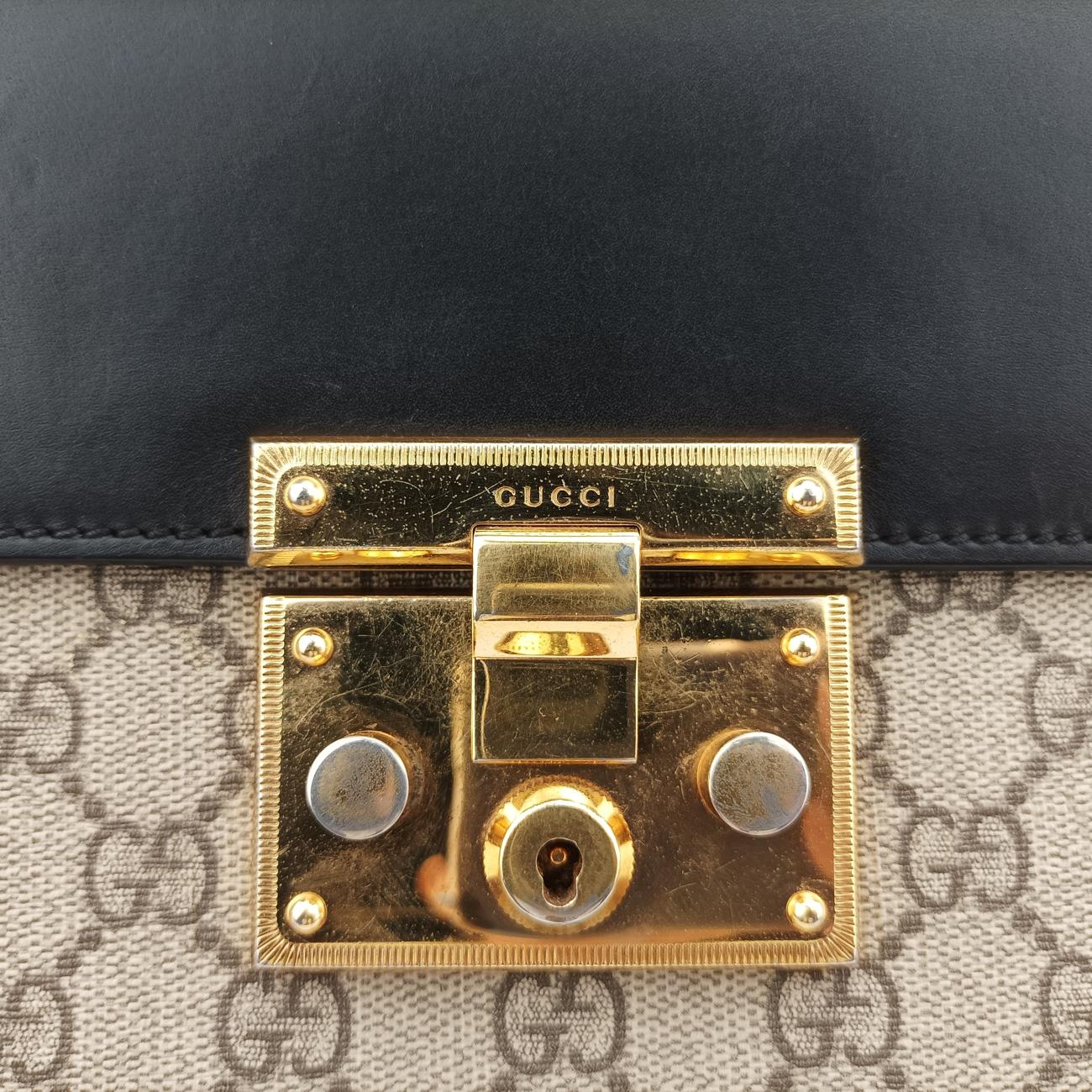 Pre-owned Gucci Padlock Beige×black PVC coated canvas×Leather 432674 shoulderbag | stylenewstar