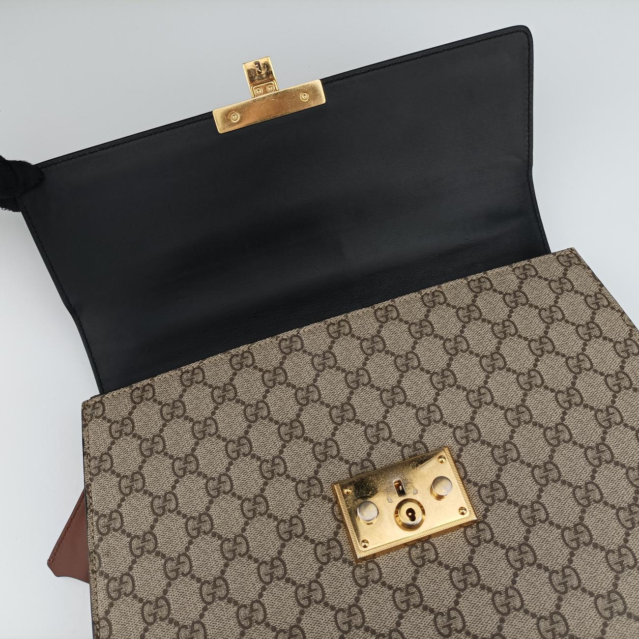 Pre-owned Gucci Padlock Beige×black PVC coated canvas×Leather 432674 shoulderbag | stylenewstar
