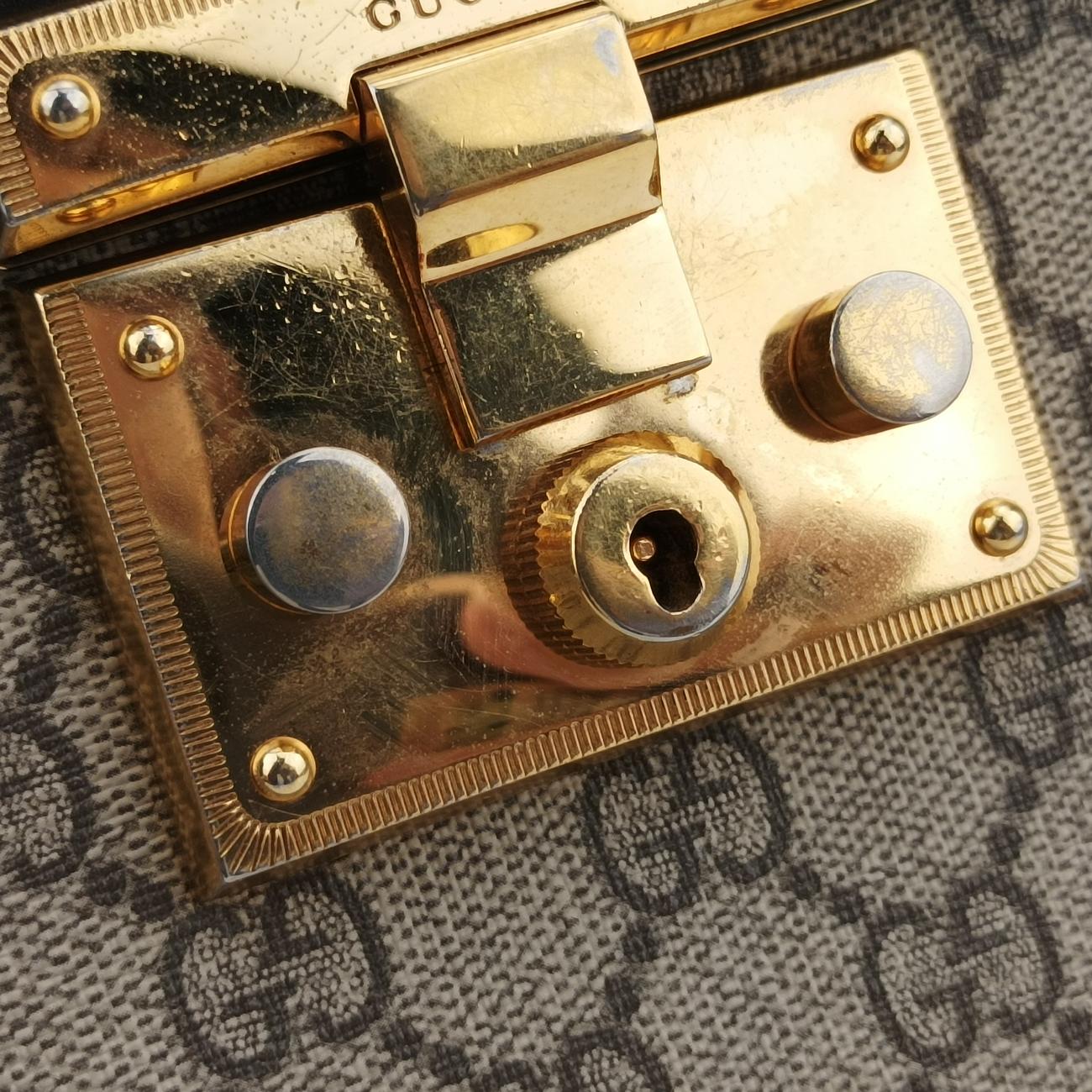 Pre-owned Gucci Padlock Beige×black PVC coated canvas×Leather 432674 shoulderbag | stylenewstar