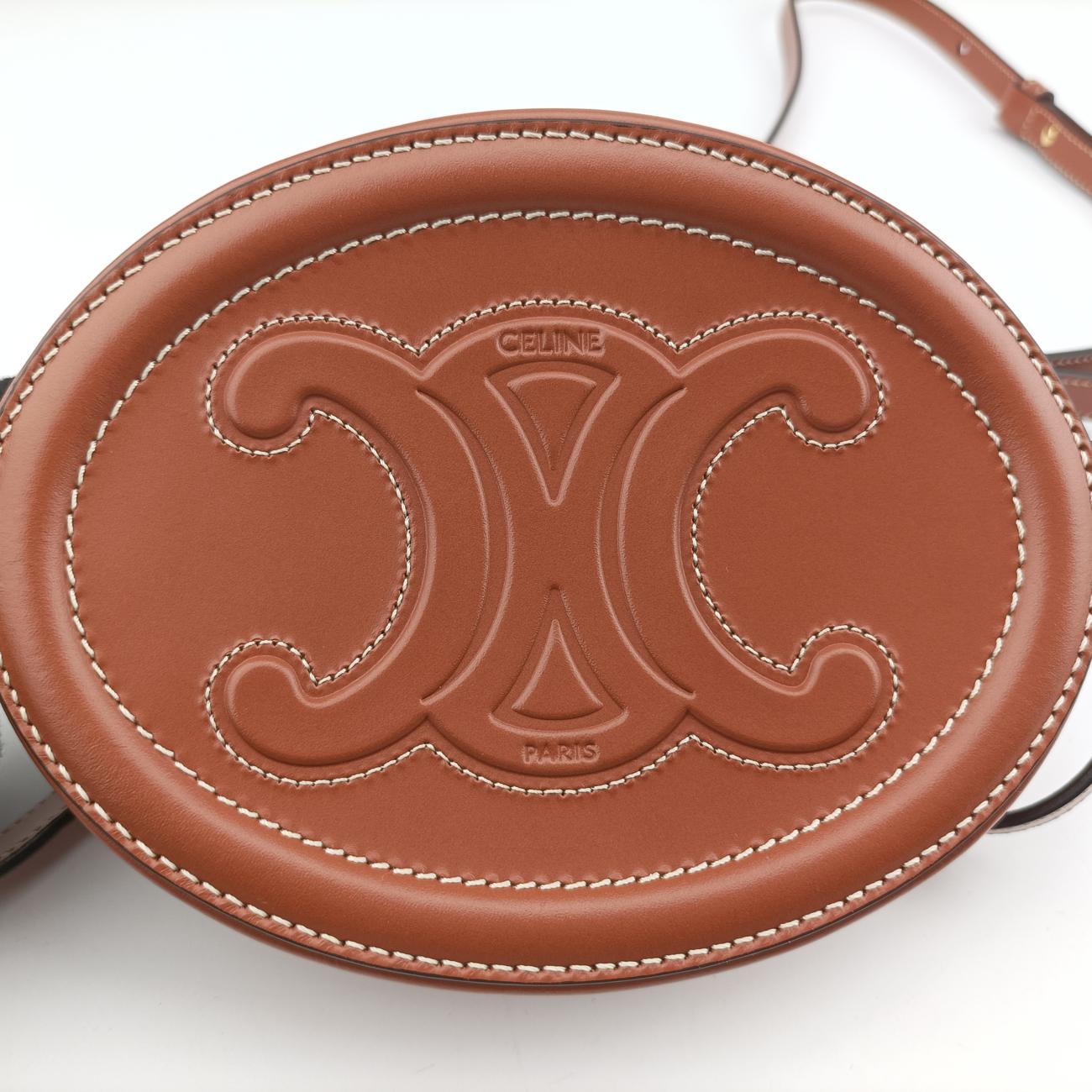 Vintage Celine Oval Purse Cuir Triomphe Brown Leather  shoulderbag | stylenewstar