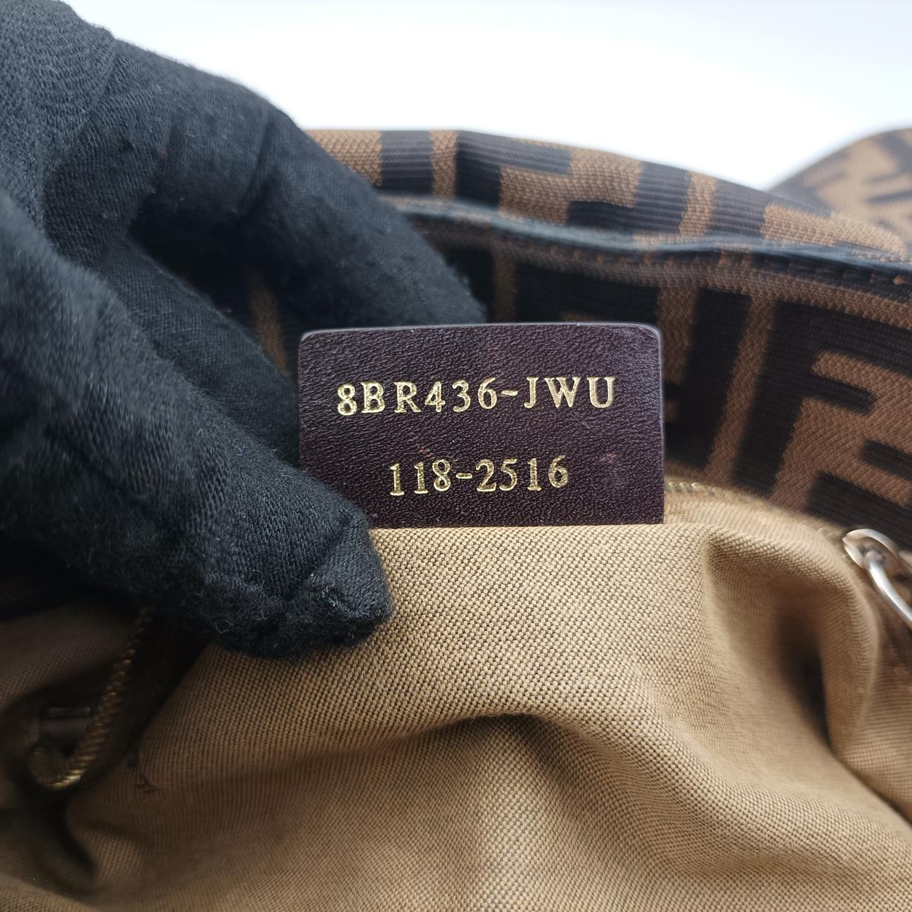 Pre-owned Fendi Chef Perforated Charm Zucca Print Brown PVC coated canvas 8BR436 shoulderbag | stylenewstar