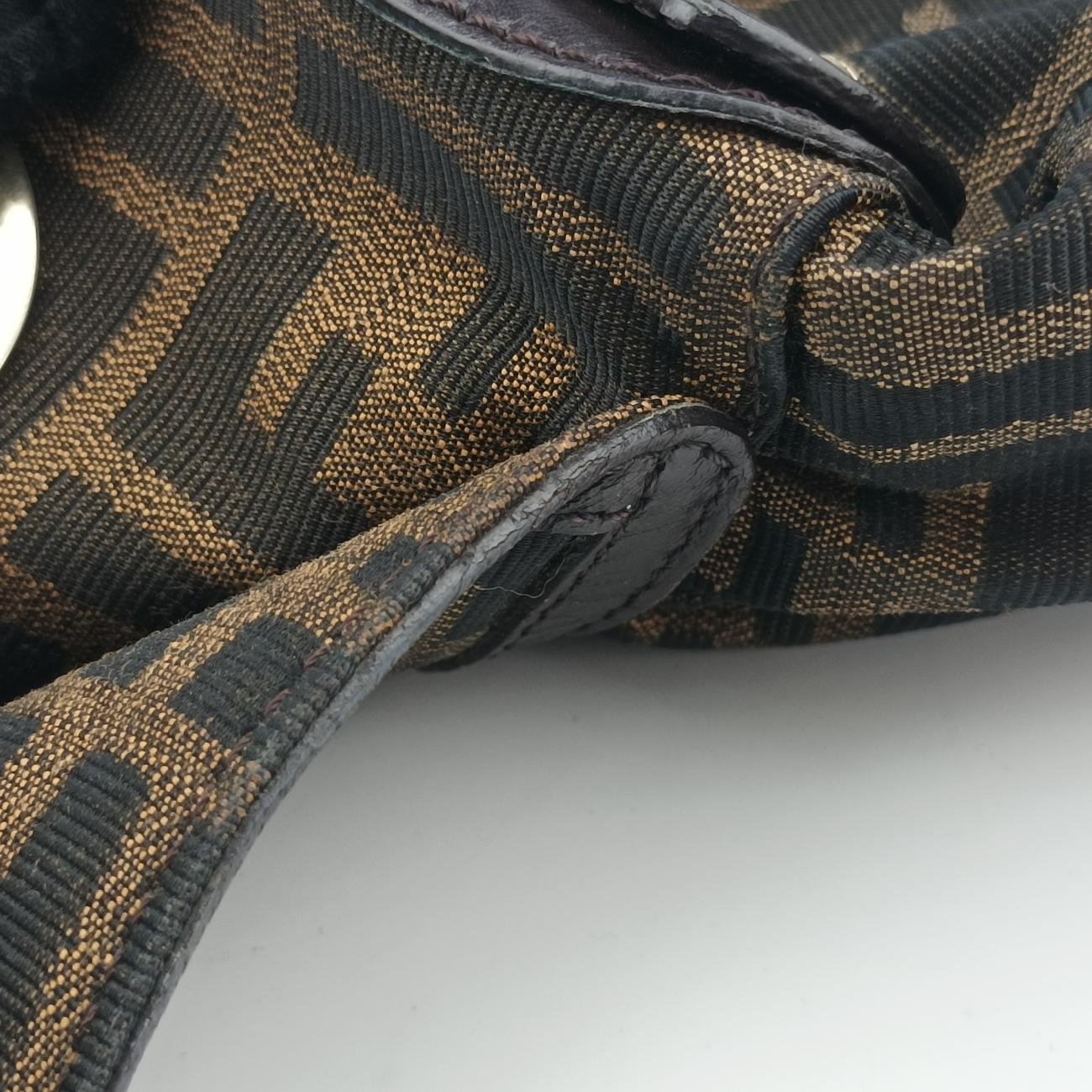 Pre-owned Fendi Chef Perforated Charm Zucca Print Brown PVC coated canvas 8BR436 shoulderbag | stylenewstar