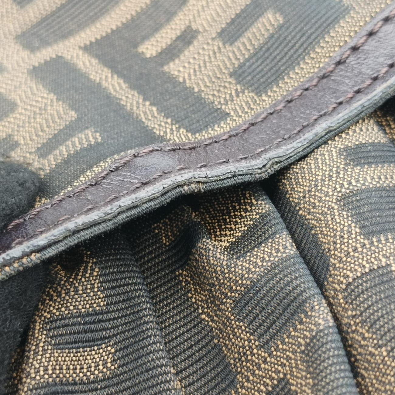 Pre-owned Fendi Chef Perforated Charm Zucca Print Brown PVC coated canvas 8BR436 shoulderbag | stylenewstar