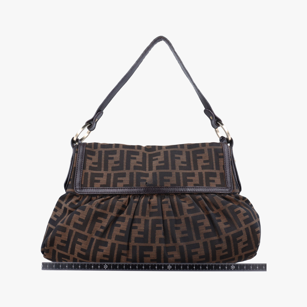 Pre-owned Fendi Chef Perforated Charm Zucca Print Brown PVC coated canvas 8BR436 shoulderbag | stylenewstar