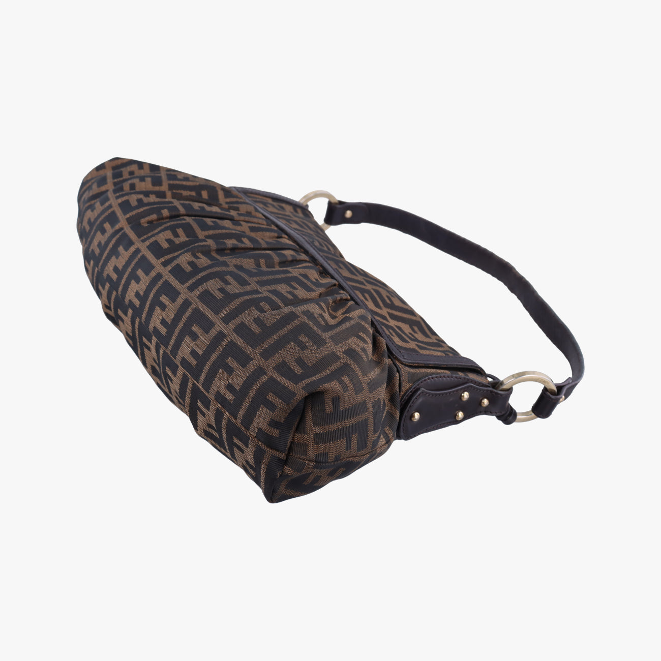 Pre-owned Fendi Chef Perforated Charm Zucca Print Brown PVC coated canvas 8BR436 shoulderbag | stylenewstar