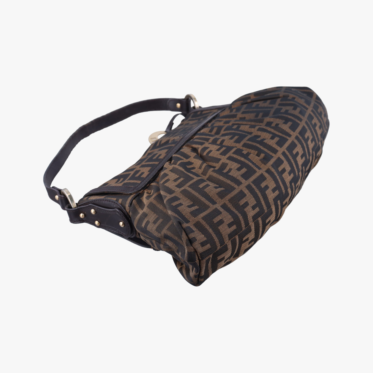 Pre-owned Fendi Chef Perforated Charm Zucca Print Brown PVC coated canvas 8BR436 shoulderbag | stylenewstar