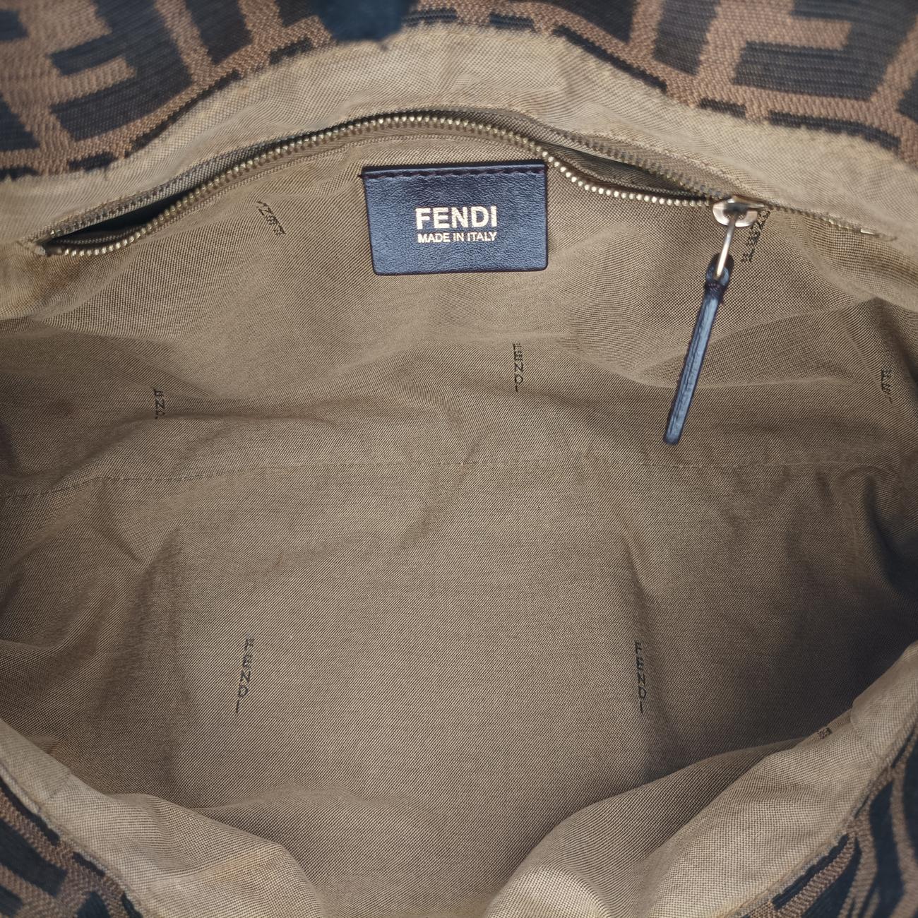 Pre-owned Fendi Chef Perforated Charm Zucca Print Brown PVC coated canvas 8BR436 shoulderbag | stylenewstar