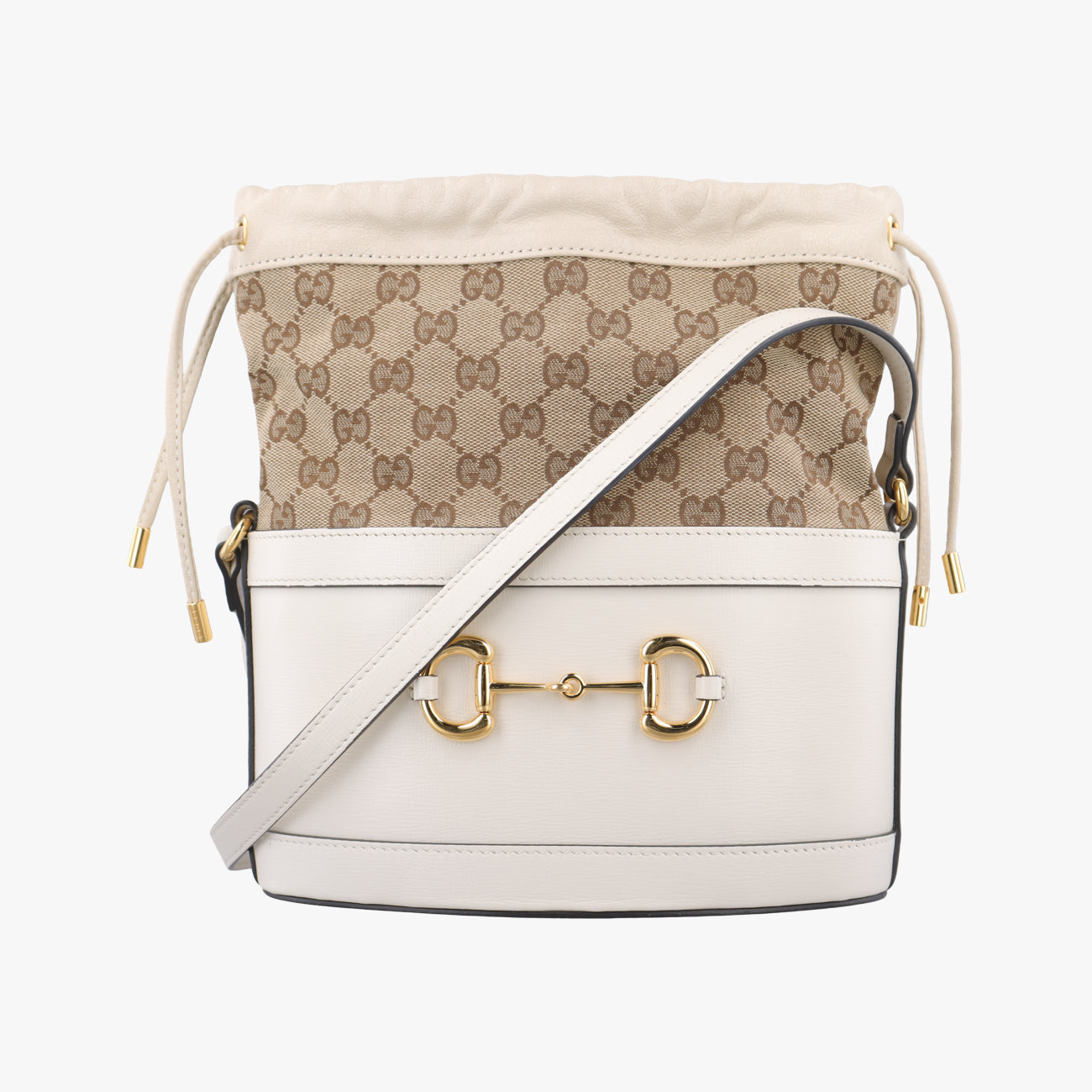Pre-owned Gucci Horsebit 1955 Beige x Ivory Leather x canvas 602118 shoulderbag | stylenewstar