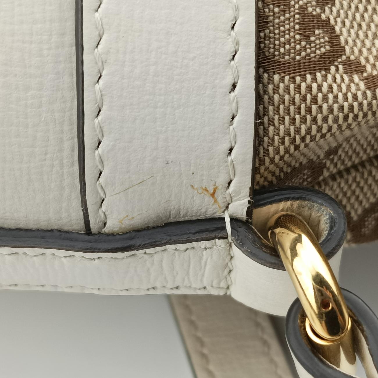 Pre-owned Gucci Horsebit 1955 Beige x Ivory Leather x canvas 602118 shoulderbag | stylenewstar