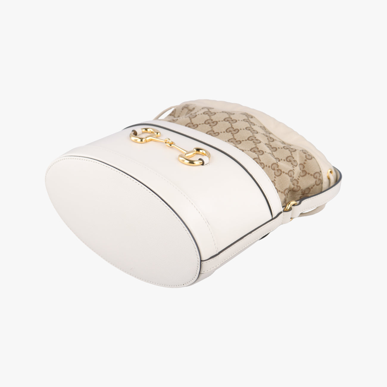 Pre-owned Gucci Horsebit 1955 Beige x Ivory Leather x canvas 602118 shoulderbag | stylenewstar
