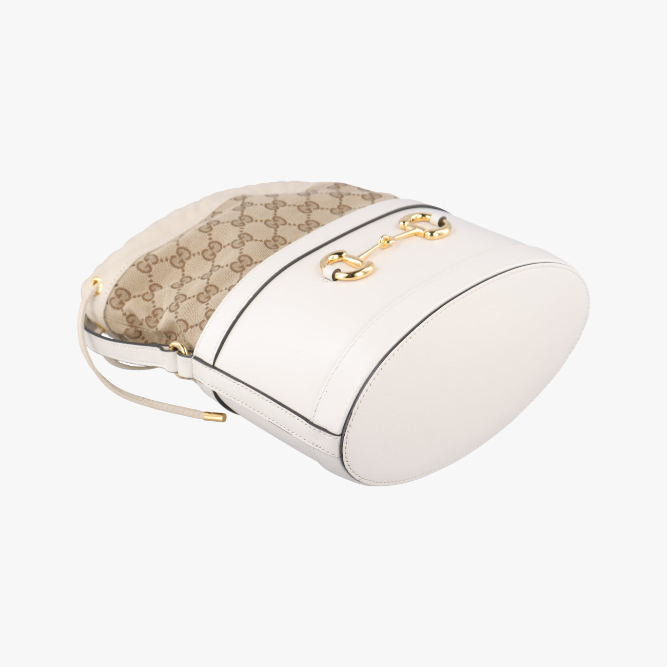 Pre-owned Gucci Horsebit 1955 Beige x Ivory Leather x canvas 602118 shoulderbag | stylenewstar