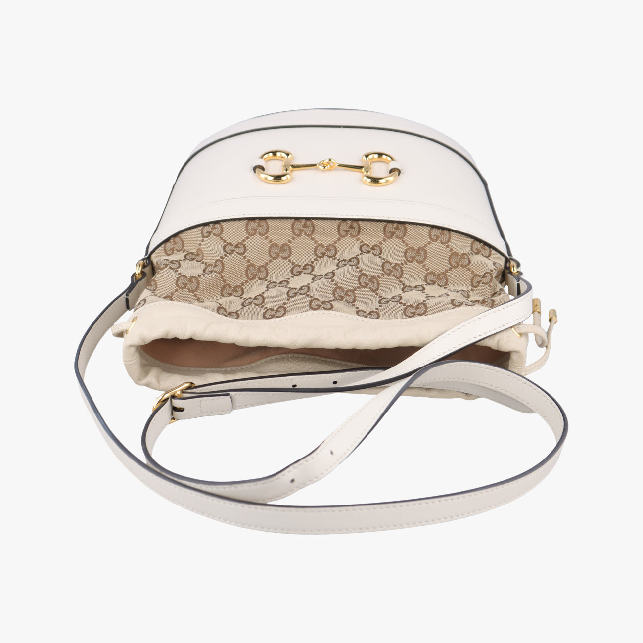 Pre-owned Gucci Horsebit 1955 Beige x Ivory Leather x canvas 602118 shoulderbag | stylenewstar